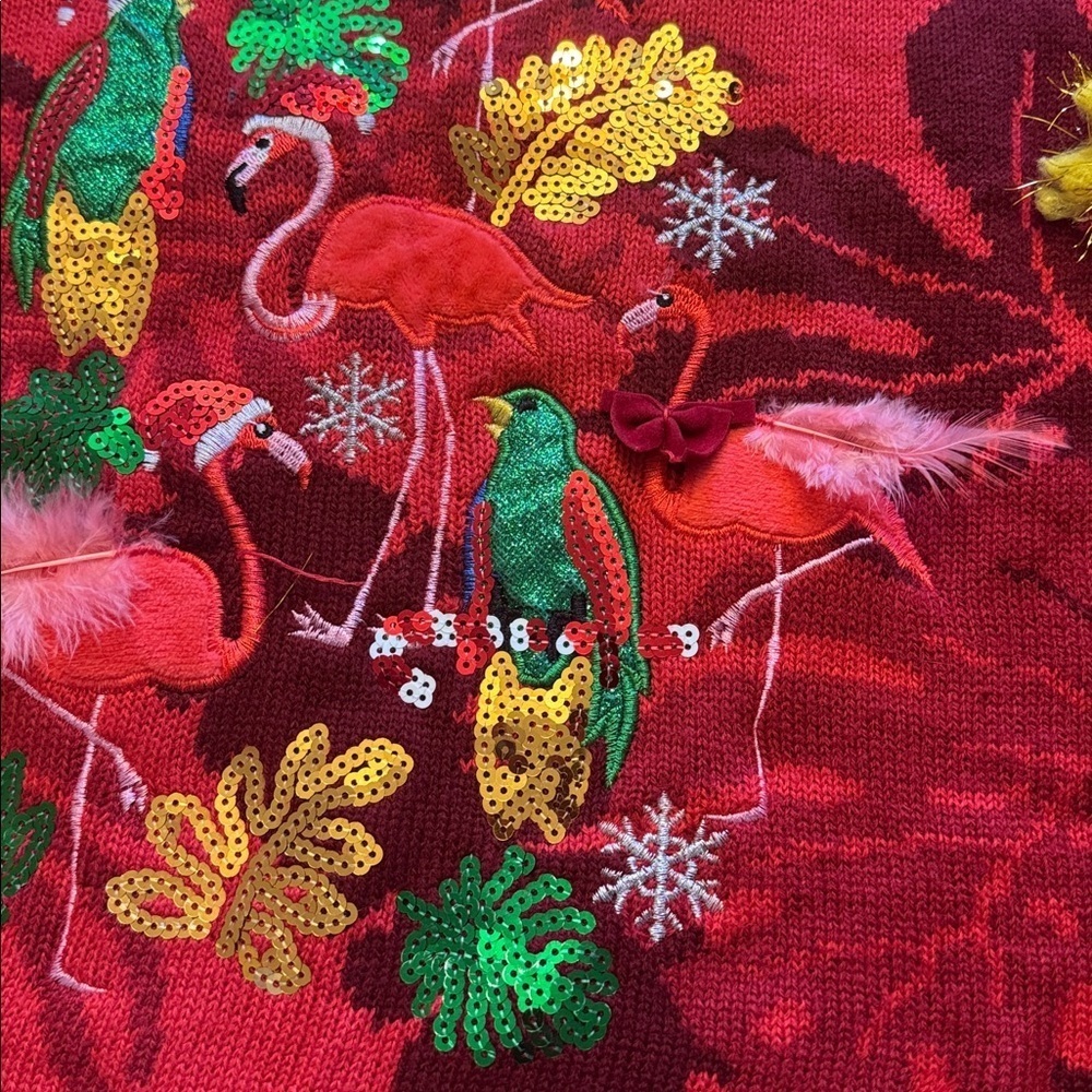 32 Degrees Ugly Sweater Holiday Tropical Flamingo Themed Textured Sweater - Picture 6 of 11